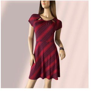 MICHAEL Michael Kors Red and Navy Blue Dots Cap Sleeve Fit & Flare Mini Dress